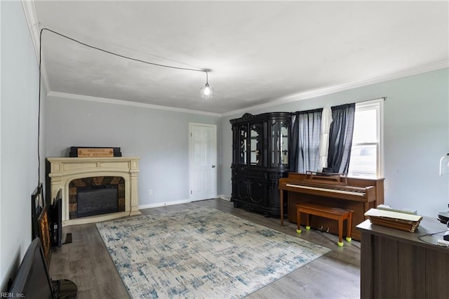 7600 Bridgette Ln, Norfolk, VA 23518 - living area featuring ornamental molding, wood finished floors, and a fireplace