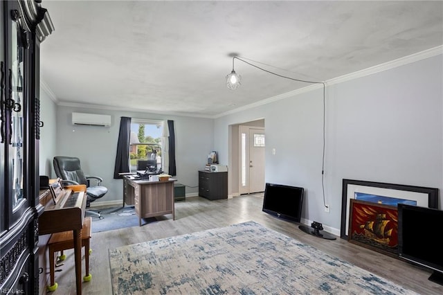 7600 Bridgette Ln, Norfolk, VA 23518 - office with a wall mounted AC, light wood-style flooring, and crown molding