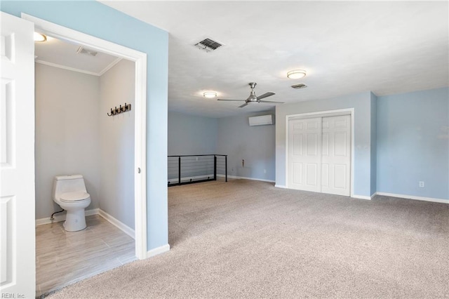 7600 Bridgette Ln, Norfolk, VA 23518 - bathroom with ceiling fan, a wall unit AC, and ornamental molding