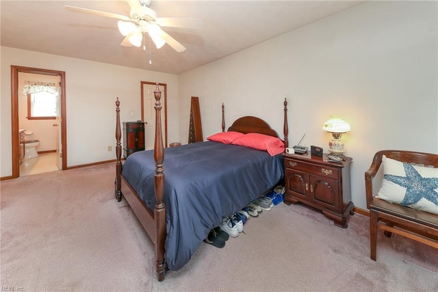 1757 Mill Landing Rd, Virginia Beach, VA 23457 - bedroom with light colored carpet, ceiling fan, and ensuite bath