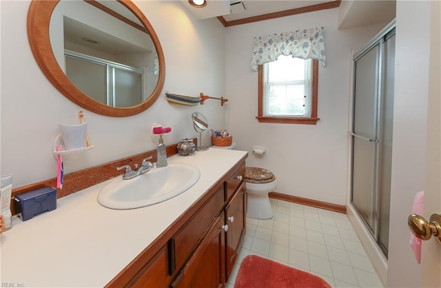 1757 Mill Landing Rd, Virginia Beach, VA 23457 - bathroom featuring vanity, a shower with door, and ornamental molding