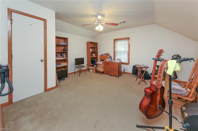 1757 Mill Landing Rd, Virginia Beach, VA 23457 - recreation room with a ceiling fan, lofted ceiling, a desk, and carpet