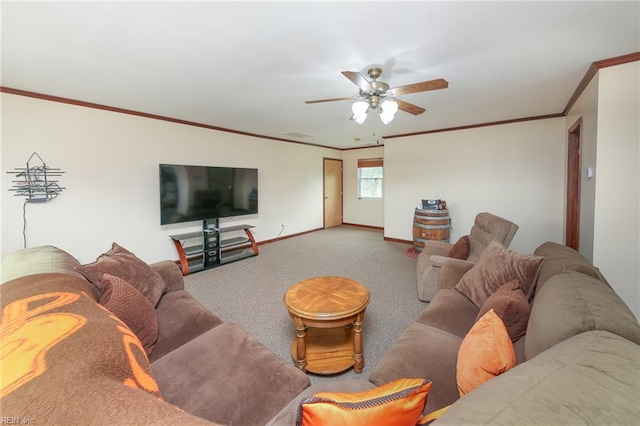 1757 Mill Landing Rd, Virginia Beach, VA 23457 - living area with crown molding, carpet flooring, and a ceiling fan