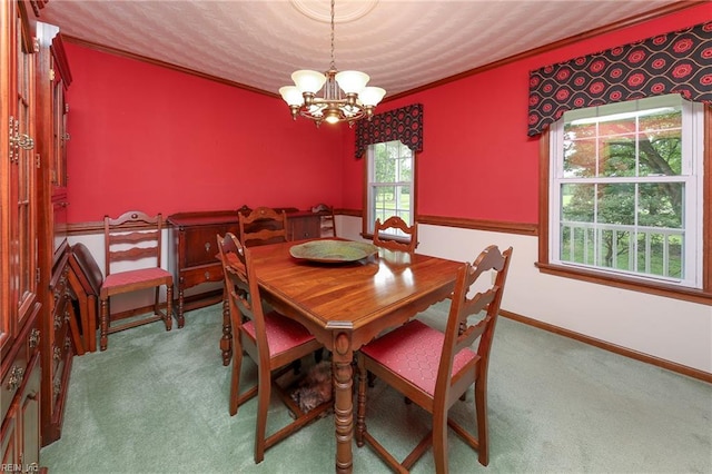 1757 Mill Landing Rd, Virginia Beach, VA 23457 - dining space featuring a chandelier, carpet flooring, and crown molding