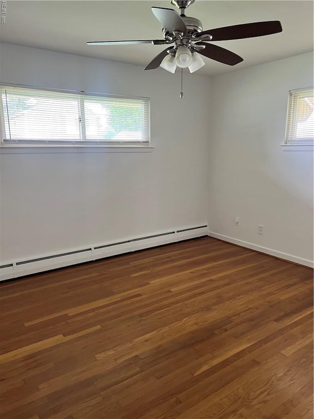 2453 Malden Ave, Norfolk, VA 23518 - unfurnished room featuring a baseboard heating unit, plenty of natural light, a ceiling fan, and wood finished floors