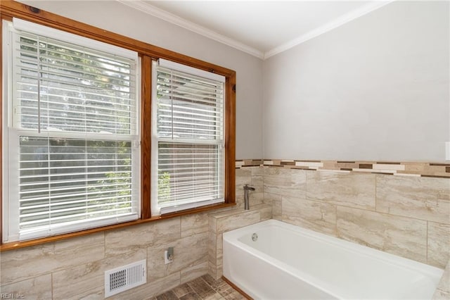 2220 Rodgers St, Chesapeake, VA 23324 - full bathroom featuring a bath, crown molding, and tile walls