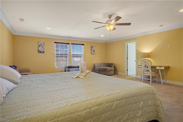 3109 Pleasant Ave, Norfolk, VA 23518 - bedroom featuring crown molding, light colored carpet, recessed lighting, and ceiling fan