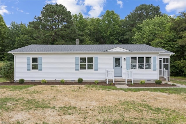 13067 Poor House Rd, Windsor, VA 23487 - view of front of home featuring a shingled roof, crawl space, and a front yard