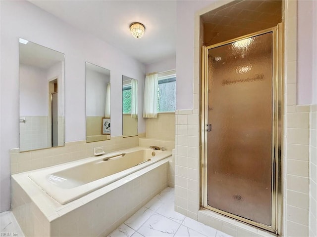 133 Randolphs Grn, Williamsburg, VA 23185 - bathroom with a shower stall, a garden tub, and marble finish floors