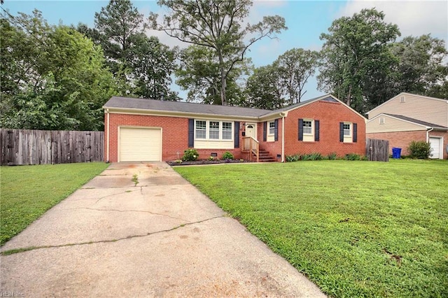 845 Cascade Dr, Newport News, VA 23608 - ranch-style home with brick siding, a garage, and concrete driveway