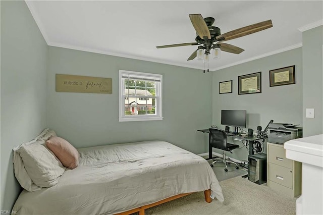 845 Cascade Dr, Newport News, VA 23608 - carpeted bedroom with ornamental molding, a desk, and a ceiling fan
