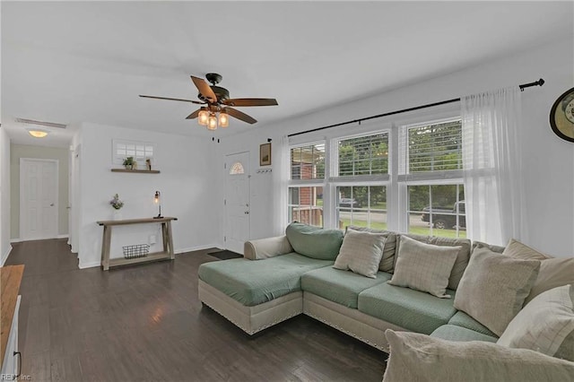 845 Cascade Dr, Newport News, VA 23608 - living room with ceiling fan and dark wood-style floors