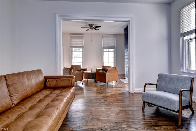 826 Lee St, West Point, VA 23181 - living room with dark wood-style flooring and a ceiling fan