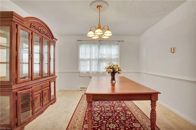 713 Bishop Dr, Virginia Beach, VA 23455 - carpeted dining space with a chandelier and baseboard heating