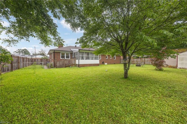 2440 Sir Lance Dr, Chesapeake, VA 23325 - fenced backyard featuring a sunroom