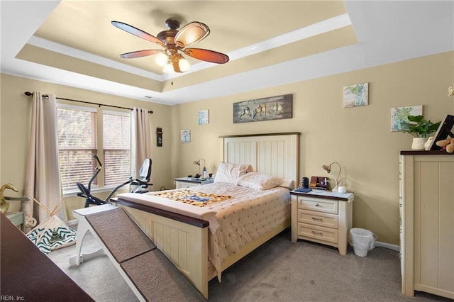 3468 Westham Ln, Toano, VA 23168 - bedroom featuring a raised ceiling, a ceiling fan, light colored carpet, and crown molding