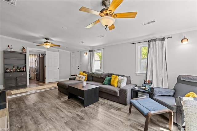 1312 Duncan Ln, Virginia Beach, VA 23455 - living area with ceiling fan, ornamental molding, and wood finished floors