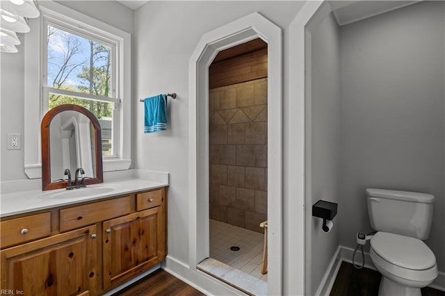 1312 Duncan Ln, Virginia Beach, VA 23455 - bathroom with vanity, a shower stall, and wood finished floors