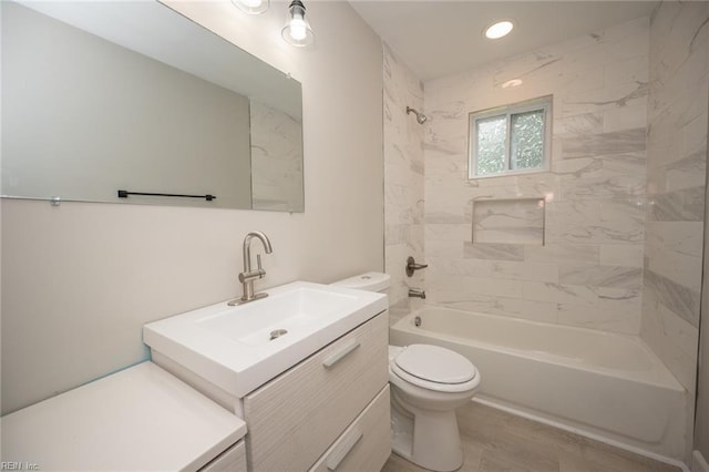 961 Hugo St, Norfolk, VA 23513 - bathroom featuring vanity, bathtub / shower combination, wood finished floors, and recessed lighting