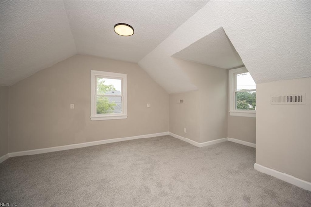 961 Hugo St, Norfolk, VA 23513 - additional living space with a textured ceiling, carpet, vaulted ceiling, and plenty of natural light