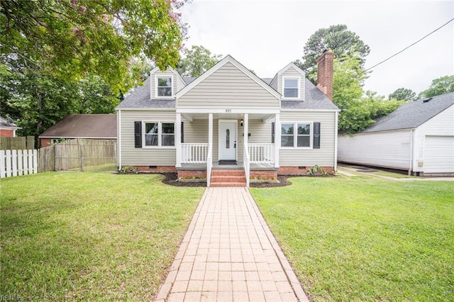 961 Hugo St, Norfolk, VA 23513 - cape cod-style house with crawl space, a porch, a chimney, and a shingled roof