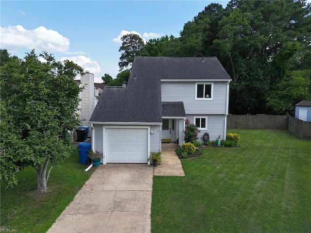 1712 Willwood Ct, Virginia Beach, VA 23464 - view of front of home with an attached garage, concrete driveway, a shingled roof, and a chimney