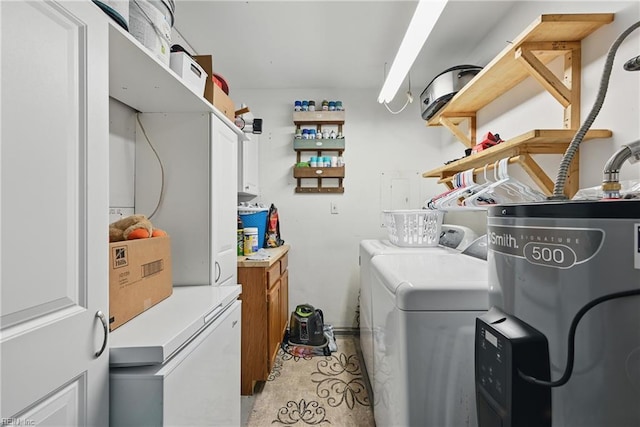 1712 Willwood Ct, Virginia Beach, VA 23464 - laundry area with cabinet space, water heater, and independent washer and dryer