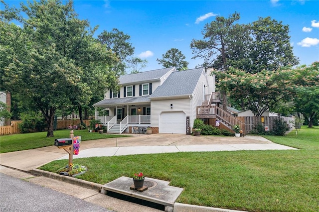 301 Ashland Ct, Newport News, VA 23606 - view of front of property with a porch, stairs, concrete driveway, a garage, and roof with shingles