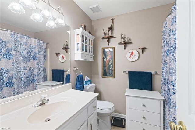 301 Ashland Ct, Newport News, VA 23606 - bathroom with vanity, tile patterned floors, and a shower with curtain