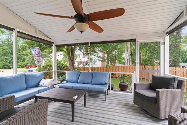 301 Ashland Ct, Newport News, VA 23606 - sunroom featuring an outdoor hangout area and a ceiling fan
