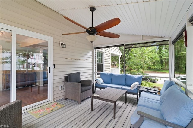 301 Ashland Ct, Newport News, VA 23606 - wooden terrace featuring an outdoor hangout area and ceiling fan