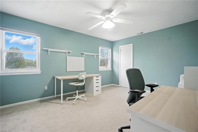 608 Woodbine Ln, Virginia Beach, VA 23452 - carpeted home office featuring a ceiling fan and baseboards