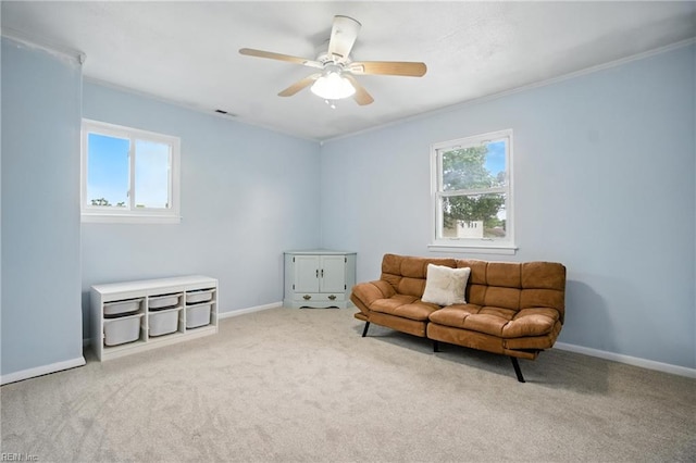 608 Woodbine Ln, Virginia Beach, VA 23452 - sitting room with carpet, crown molding, and a ceiling fan
