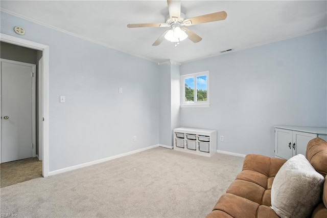 608 Woodbine Ln, Virginia Beach, VA 23452 - carpeted living area featuring ornamental molding and ceiling fan