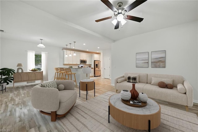 3005 Overbrook Ave, Norfolk, VA 23513 - living area featuring light wood-style flooring, ceiling fan, and recessed lighting