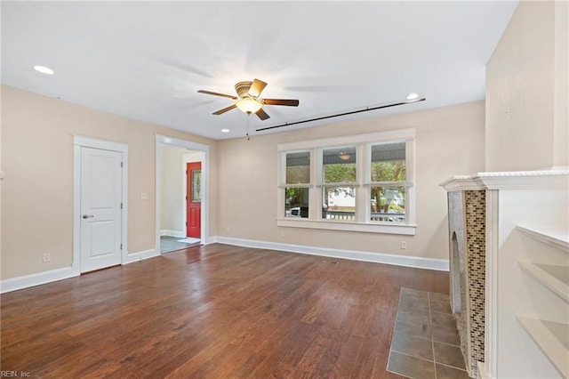 1718 Fontainebleau Cres, Norfolk, VA 23509 - unfurnished living room featuring ceiling fan, wood finished floors, and recessed lighting