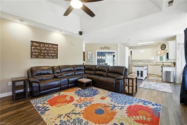 609 Trumpet Ct, Chesapeake, VA 23323 - living area featuring dark wood-style floors and ceiling fan