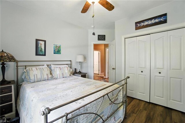 609 Trumpet Ct, Chesapeake, VA 23323 - bedroom with dark wood-type flooring, a closet, and ceiling fan
