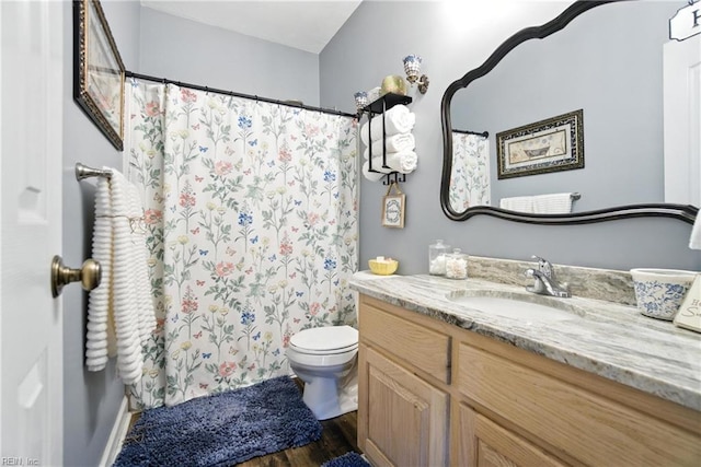 609 Trumpet Ct, Chesapeake, VA 23323 - bathroom featuring vanity, wood finished floors, and a shower with shower curtain