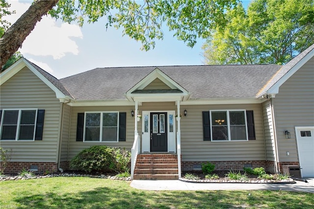 1305 Simms Arch, Chesapeake, VA 23322 - view of front facade featuring crawl space, a front lawn, a garage, and a shingled roof