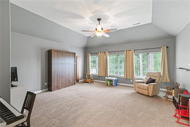 308 Queen Ct, Smithfield, VA 23430 - sitting room featuring lofted ceiling, carpet floors, and ceiling fan