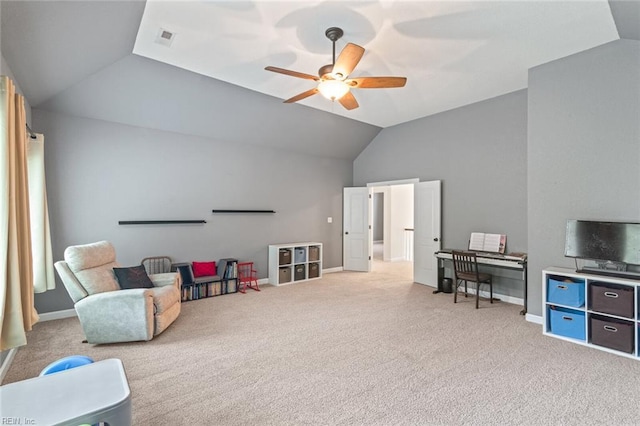 308 Queen Ct, Smithfield, VA 23430 - sitting room featuring lofted ceiling, a ceiling fan, and carpet