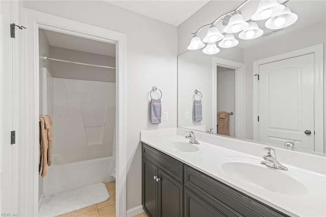 308 Queen Ct, Smithfield, VA 23430 - full bathroom featuring double vanity, tile patterned floors, and washtub / shower combination