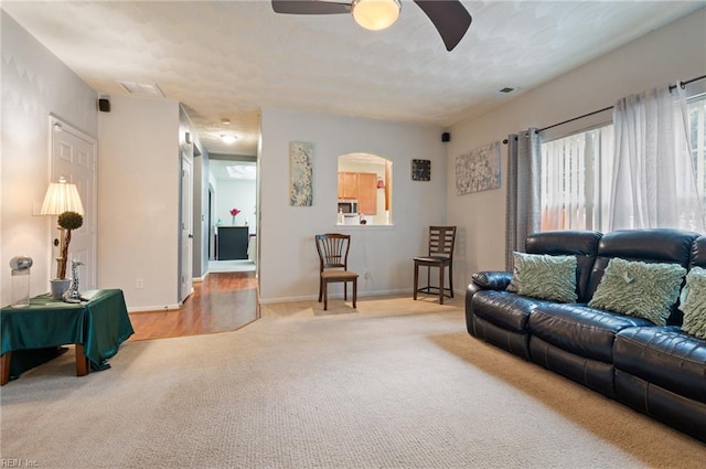 2559 Golden Maple Dr, Suffolk, VA 23434 - living area featuring light colored carpet and ceiling fan