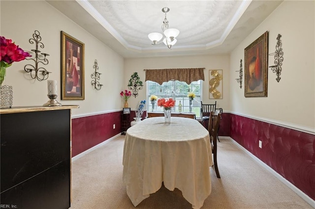 2559 Golden Maple Dr, Suffolk, VA 23434 - bedroom with a chandelier, light colored carpet, a tray ceiling, and ornamental molding