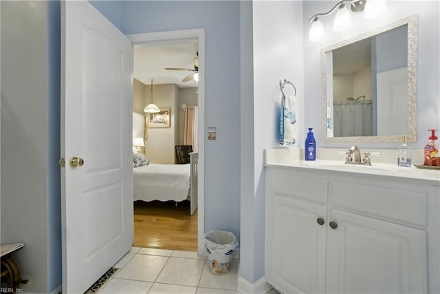 3644 Brannon Dr, Virginia Beach, VA 23456 - ensuite bathroom with vanity, tile patterned flooring, and a ceiling fan