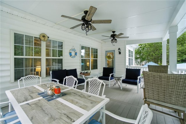 3644 Brannon Dr, Virginia Beach, VA 23456 - wooden deck featuring a ceiling fan, an outdoor hangout area, and outdoor dining space
