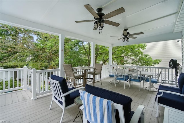 3644 Brannon Dr, Virginia Beach, VA 23456 - wooden deck with outdoor dining space and a ceiling fan