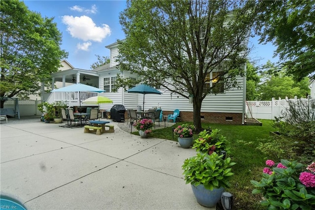 3644 Brannon Dr, Virginia Beach, VA 23456 - back of house featuring a patio area, crawl space, ceiling fan, and outdoor dining space