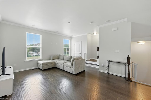 4317 Salt Marsh Ln, Chesapeake, VA 23324 - living area with crown molding and dark wood-style floors